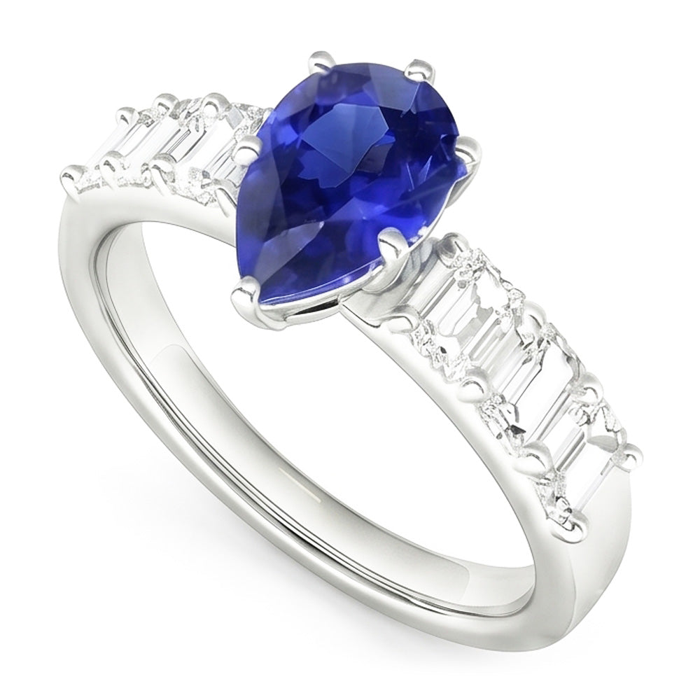 Natural Sapphire Ring 2.50ct - White Gold 14K