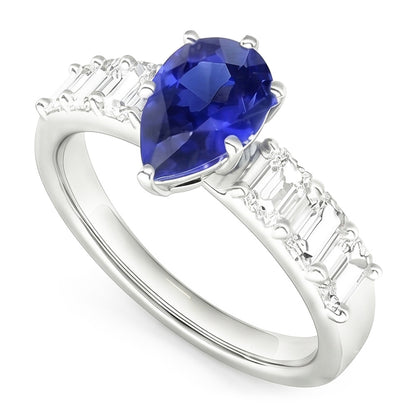 Natural Sapphire Ring 2.50ct - White Gold 14K