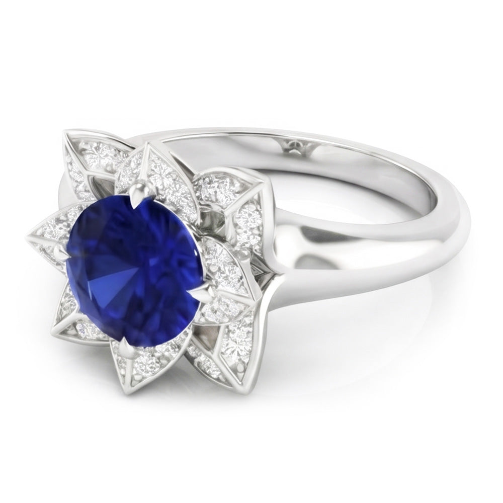 Natural Sapphire Ring 2.50ct - White Gold 14K