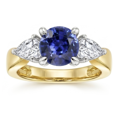 Natural Sapphire Ring 2ct - Two Tone 14K Gold