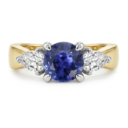 Natural Sapphire Ring 2ct - Two Tone 14K Gold