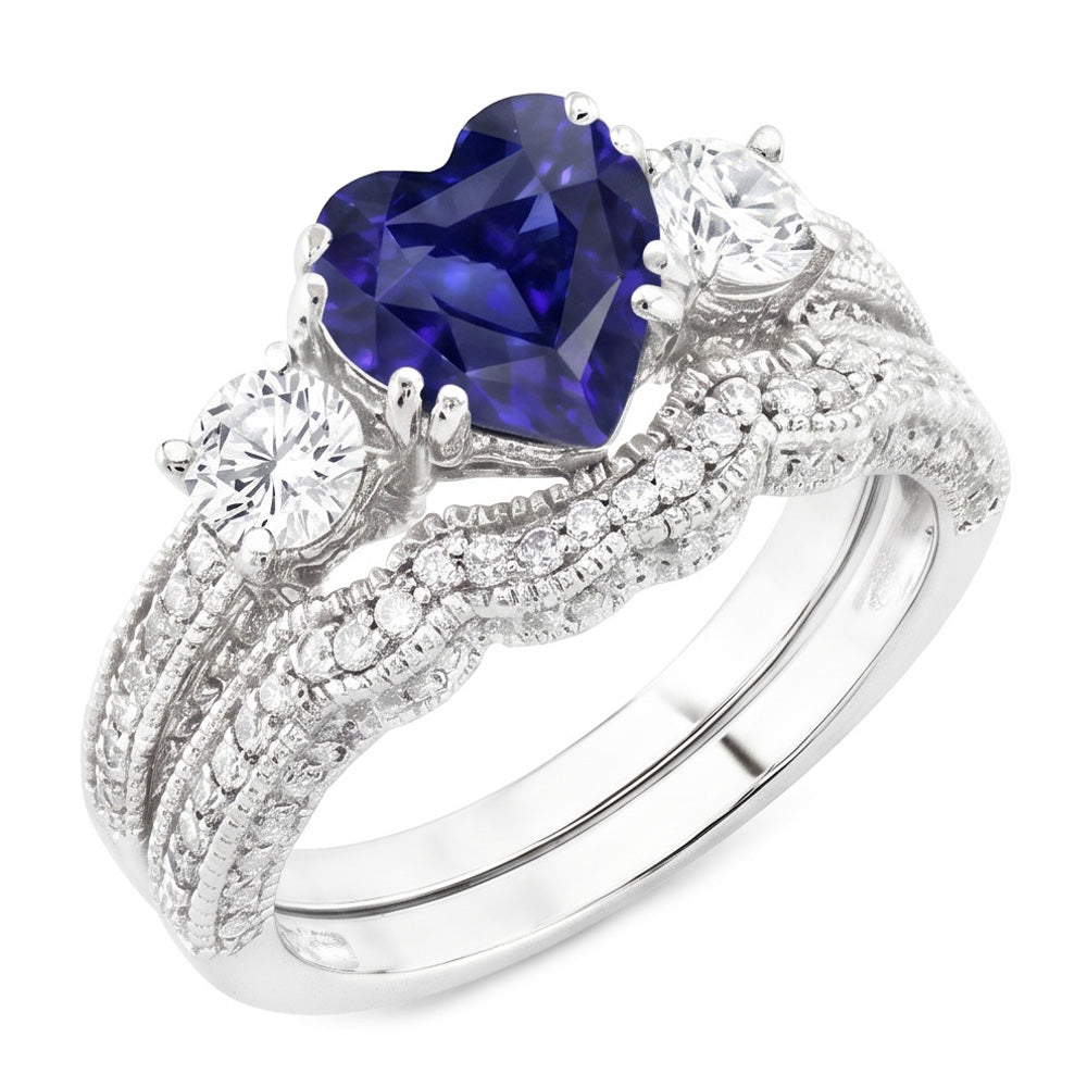 Natural Sapphire Ring 3.50ct - White Gold 14K