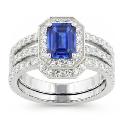 Natural Sapphire Ring 3.50ct - White Gold 14K