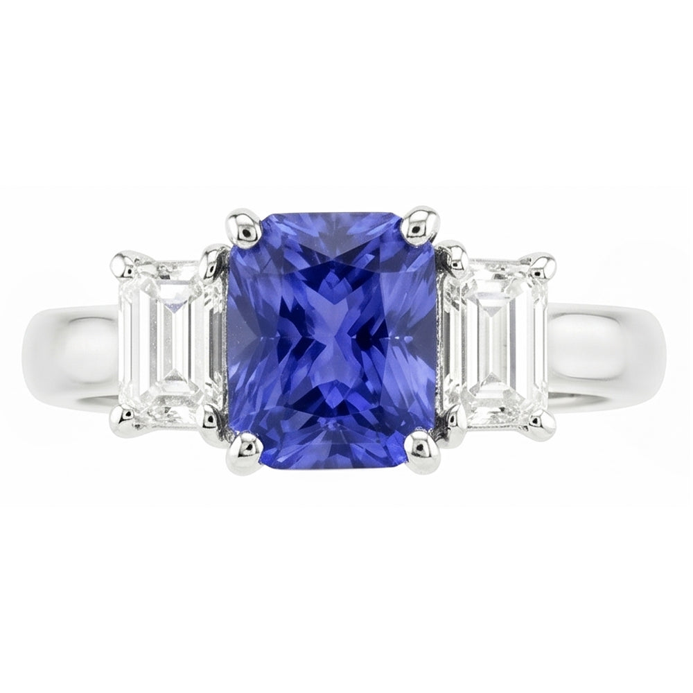 Natural Sapphire Ring 3.50ct - White Gold 14K