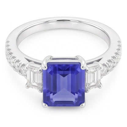 Natural Sapphire Ring 3.50ct - White Gold 14K