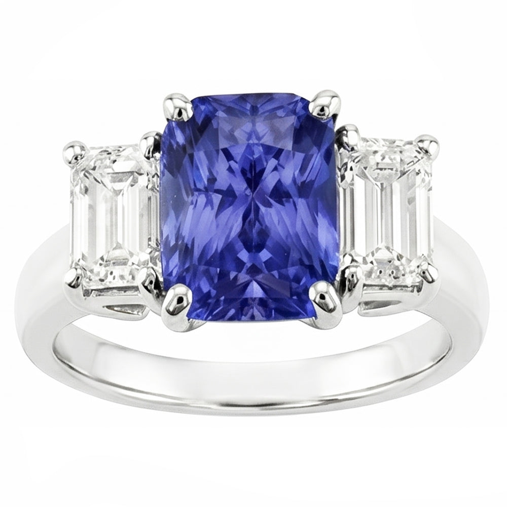 Natural Sapphire Ring 3.50ct - White Gold 14K