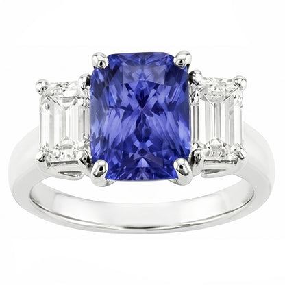 Natural Sapphire Ring 3.50ct - White Gold 14K