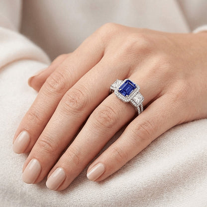 Natural Sapphire Ring 3.50ct - White Gold 14K