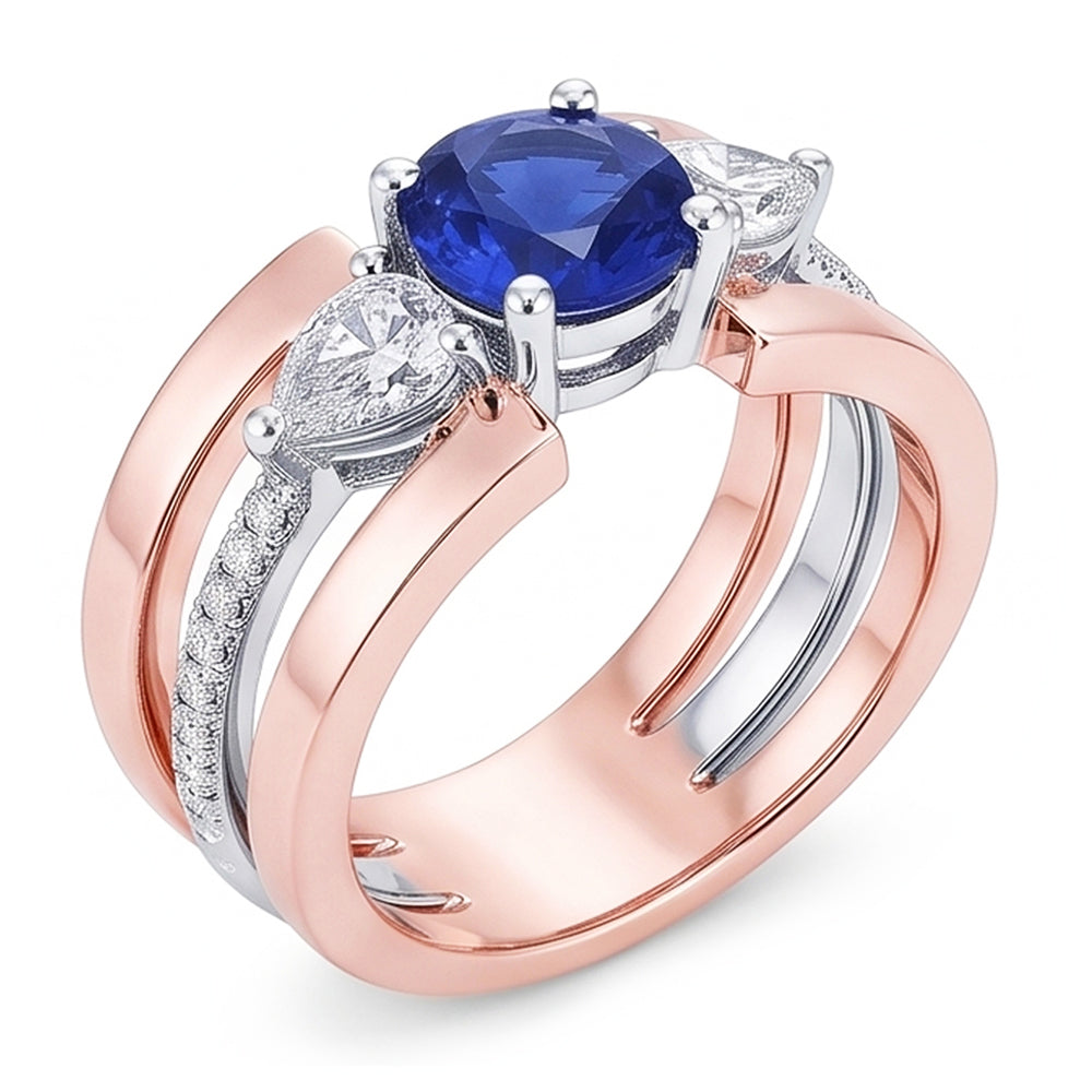 Natural Sapphire Ring 3ct - Two Tone 14K Gold