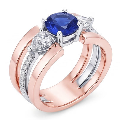 Natural Sapphire Ring 3ct - Two Tone 14K Gold