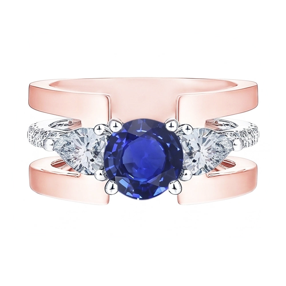 Natural Sapphire Ring 3ct - Two Tone 14K Gold
