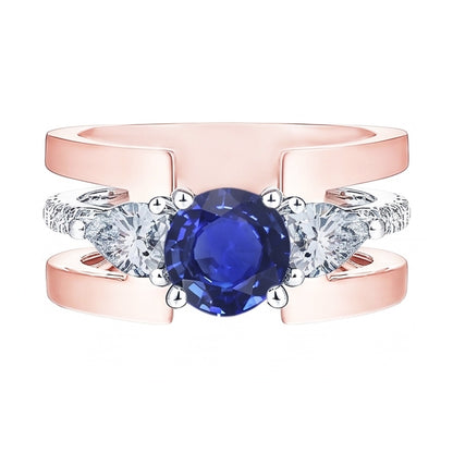 Natural Sapphire Ring 3ct - Two Tone 14K Gold