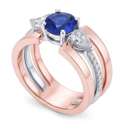 Natural Sapphire Ring 3ct - Two Tone 14K Gold