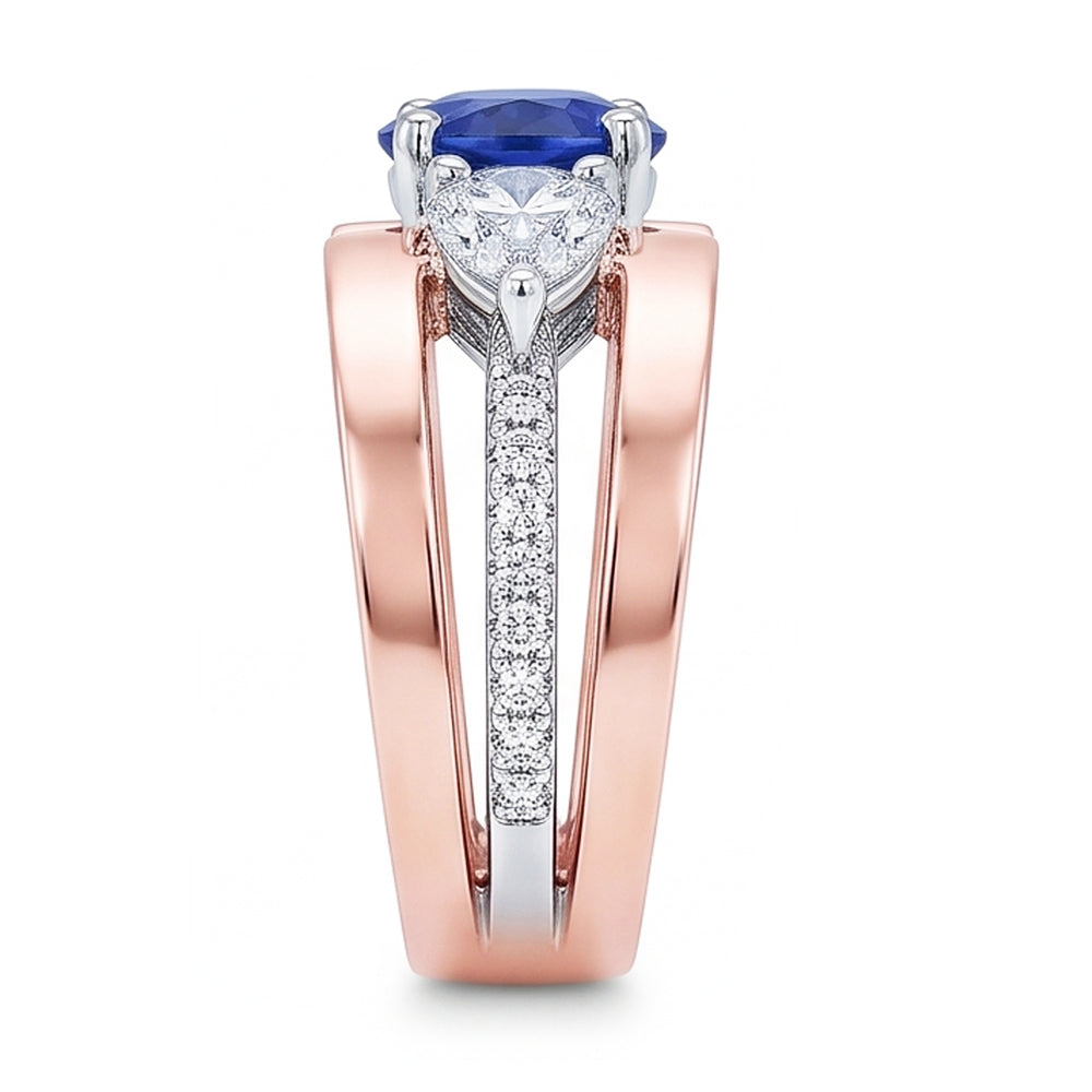 Natural Sapphire Ring 3ct - Two Tone 14K Gold
