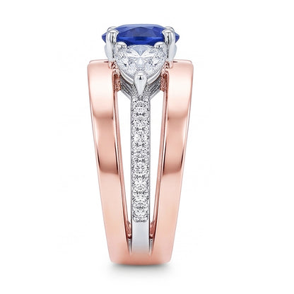 Natural Sapphire Ring 3ct - Two Tone 14K Gold