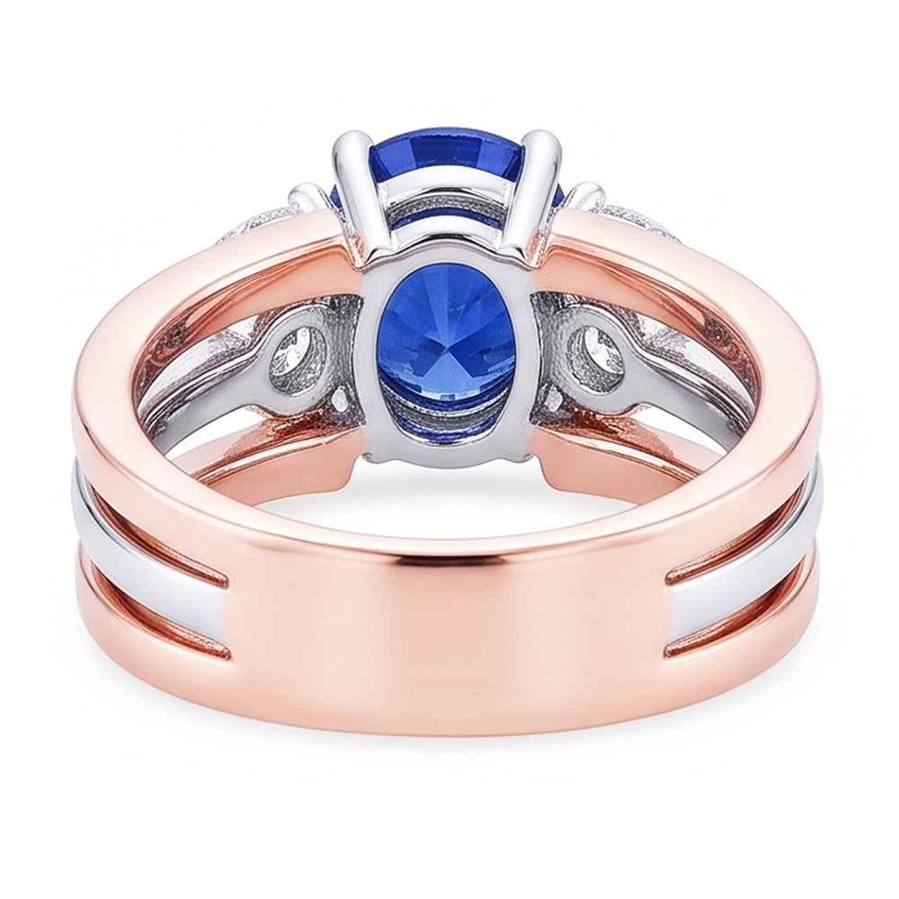 Natural Sapphire Ring 3ct - Two Tone 14K Gold