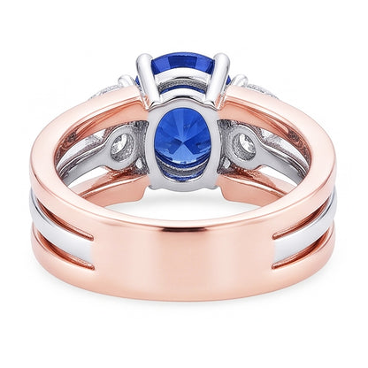 Natural Sapphire Ring 3ct - Two Tone 14K Gold