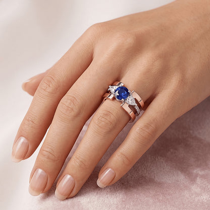 Natural Sapphire Ring 3ct - Two Tone 14K Gold