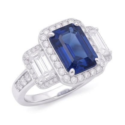 Natural Sapphire Ring 3ct - White Gold 14K