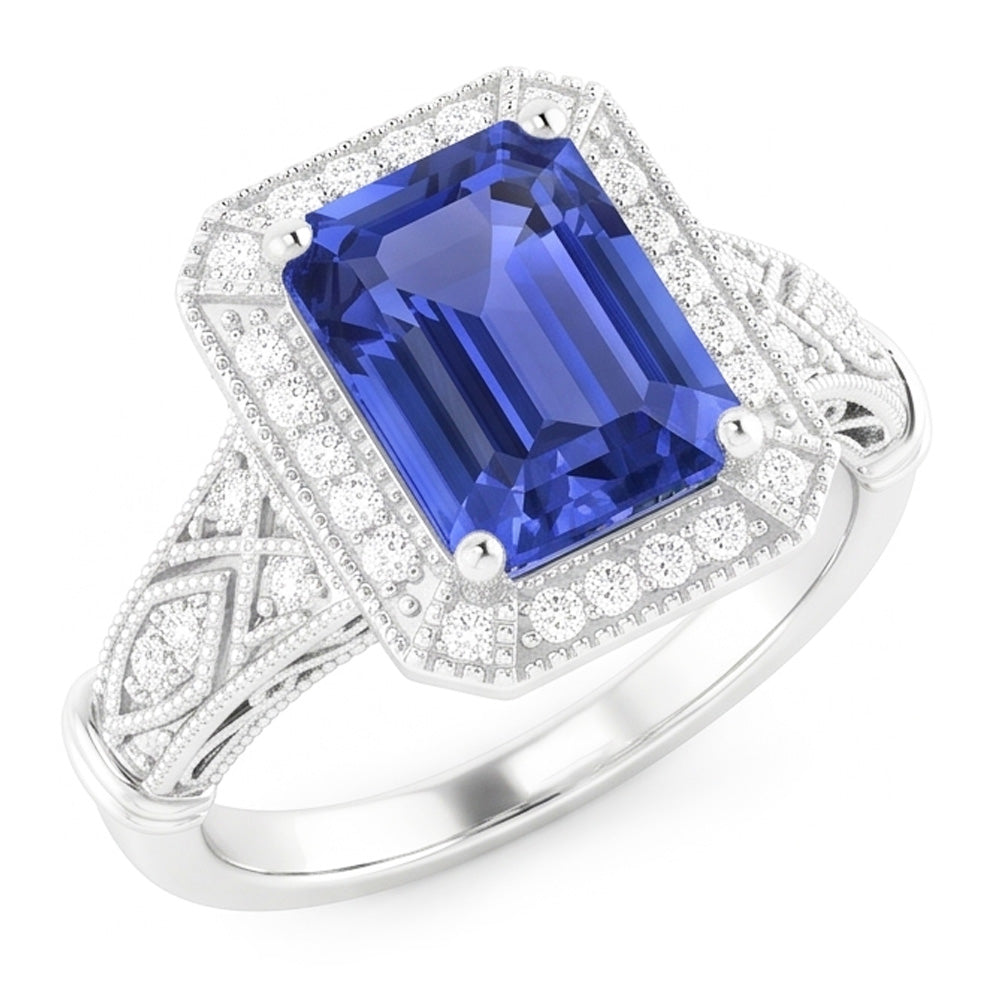 Natural Sapphire Ring 3ct - White Gold 14K