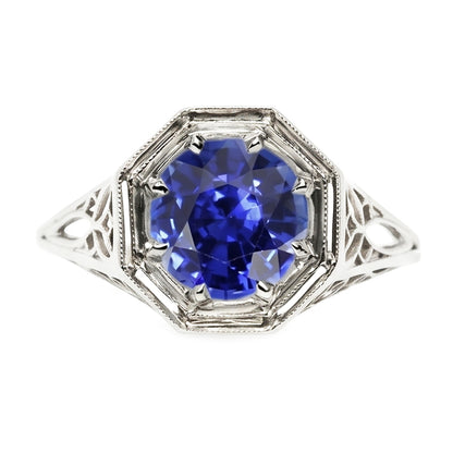 Natural Sapphire Ring 3ct - White Gold 14K