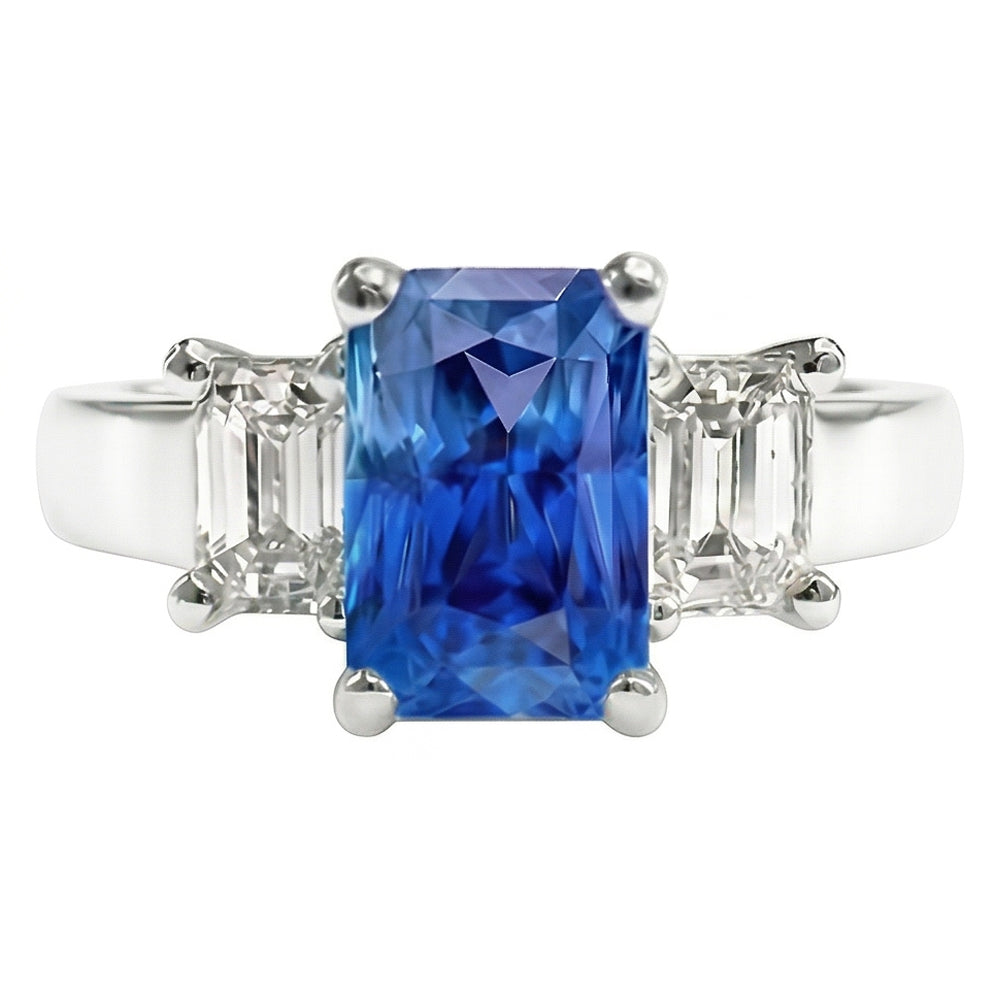 Natural Sapphire Ring 3ct - White Gold 14K