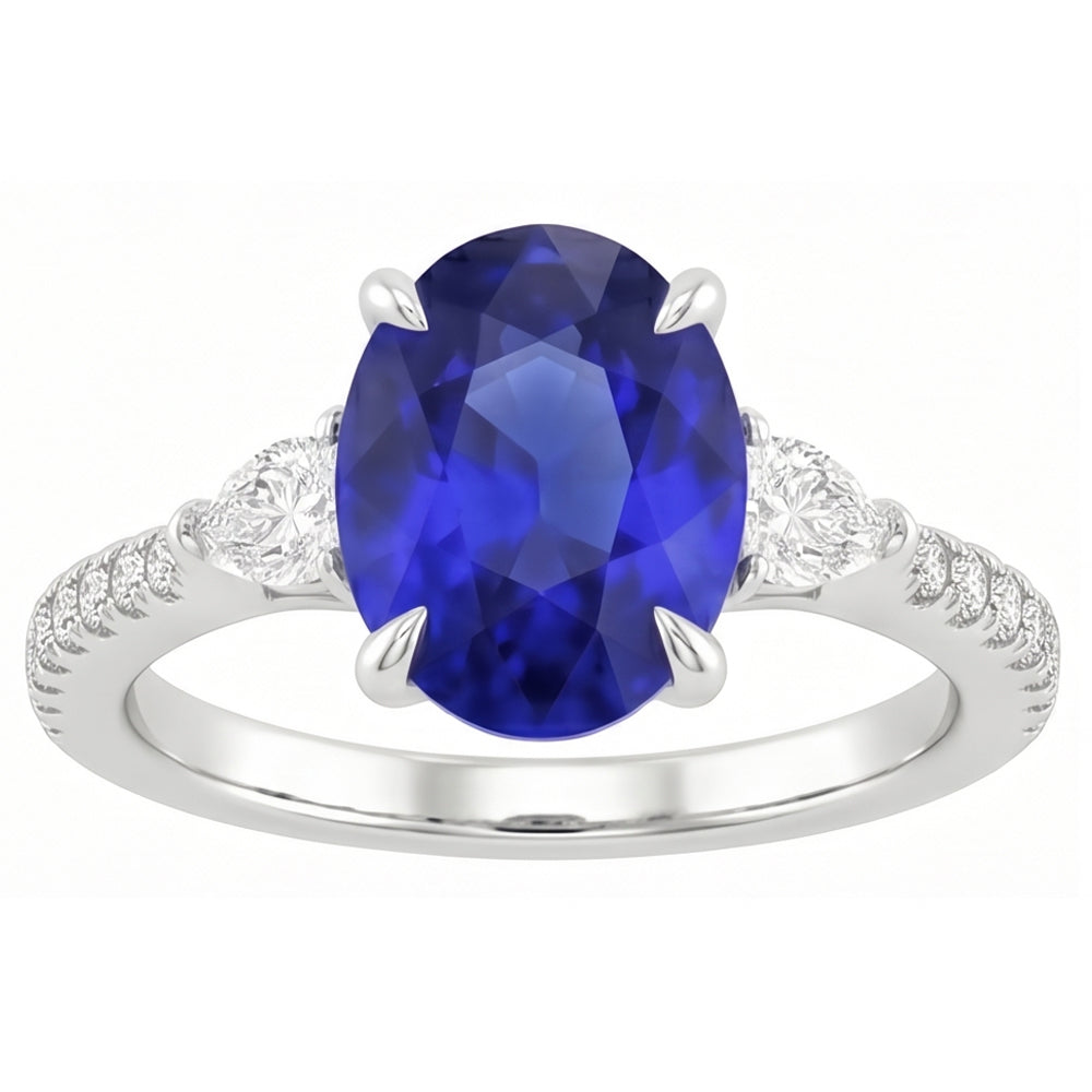 Natural Sapphire Ring 3ct - White Gold 14K