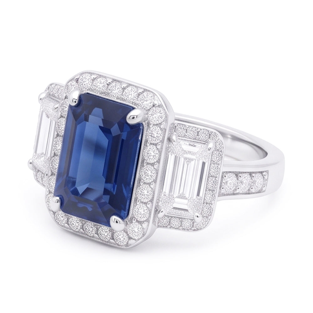 Natural Sapphire Ring 3ct - White Gold 14K