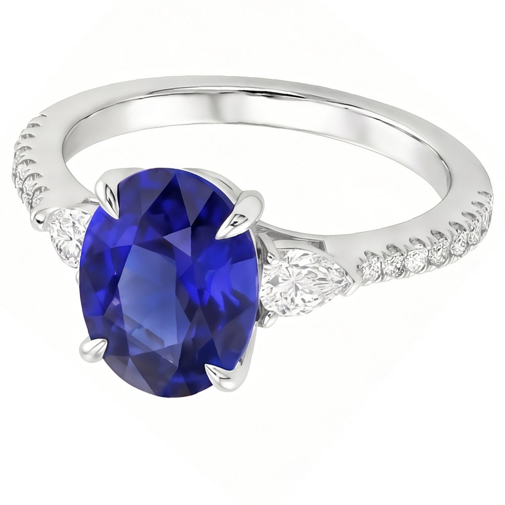 Natural Sapphire Ring 3ct - White Gold 14K