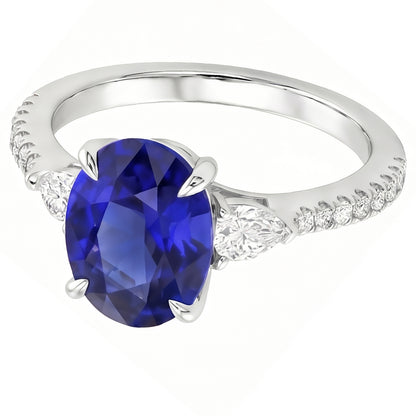 Natural Sapphire Ring 3ct - White Gold 14K