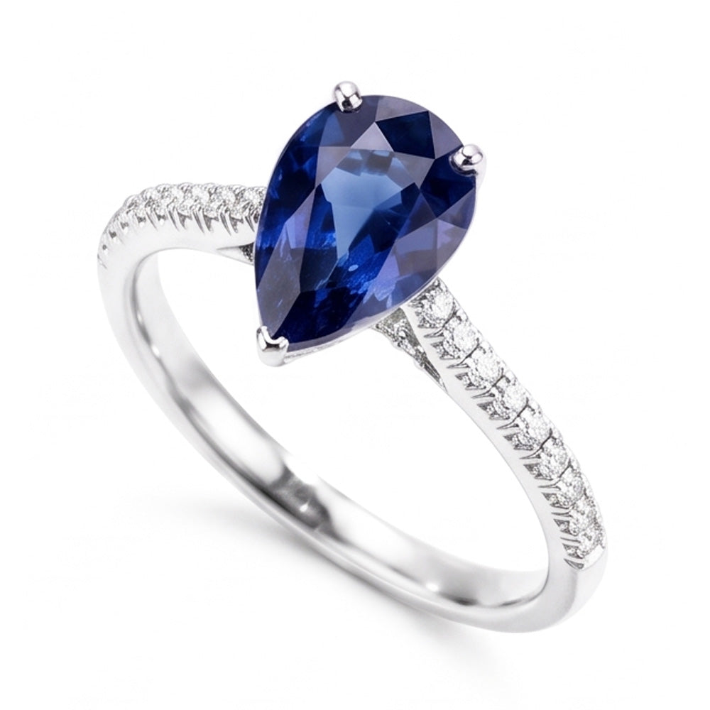 Natural Sapphire Ring 3ct - White Gold 14K