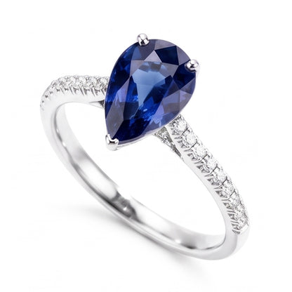 Natural Sapphire Ring 3ct - White Gold 14K