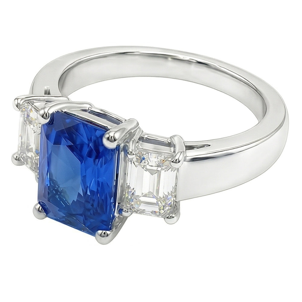 Natural Sapphire Ring 3ct - White Gold 14K