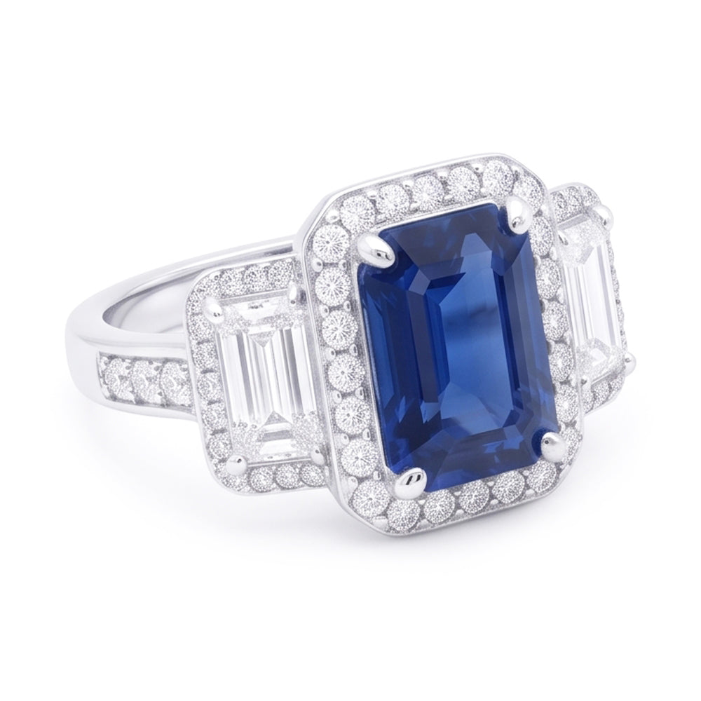 Natural Sapphire Ring 3ct - White Gold 14K