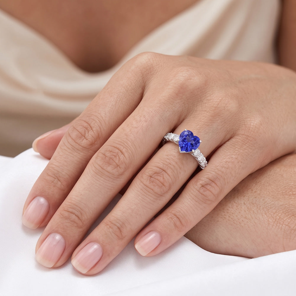 Natural Sapphire Ring 3ct - White Gold 14K