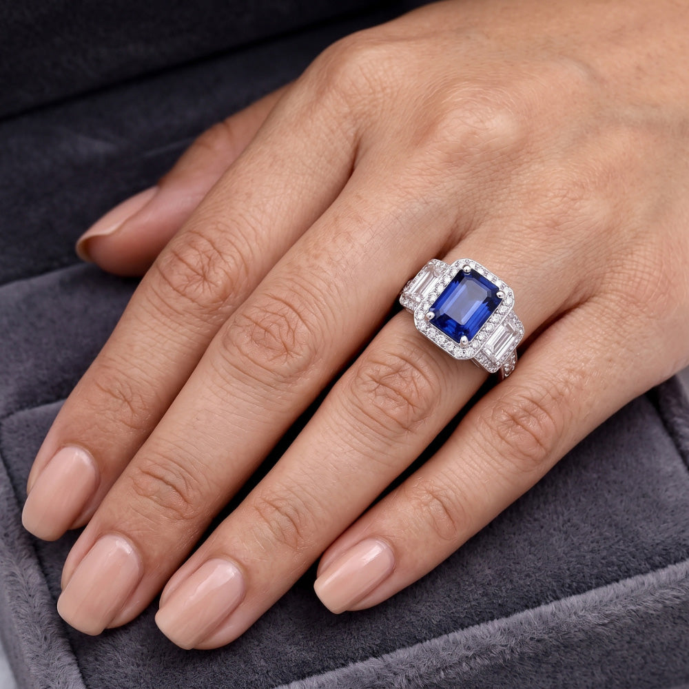 Natural Sapphire Ring 3ct - White Gold 14K