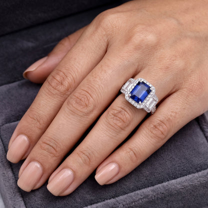 Natural Sapphire Ring 3ct - White Gold 14K