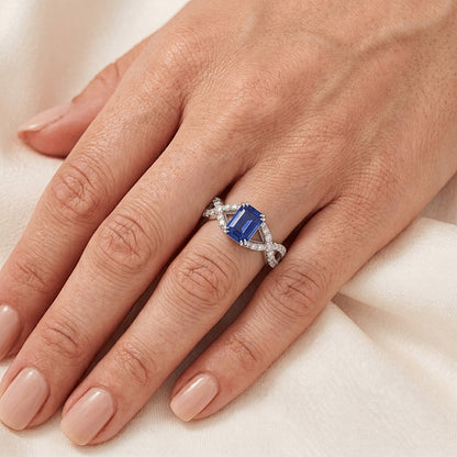 Natural Sapphire Ring 3ct - White Gold 14K