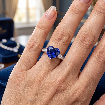 Natural Sapphire Ring 3ct - White Gold 14K