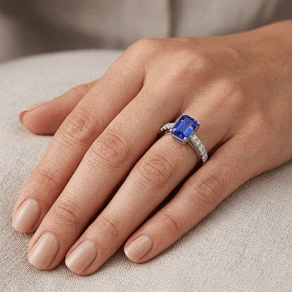 Natural Sapphire Ring 3ct - White Gold 14K