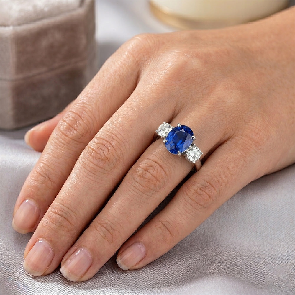 Natural Sapphire Ring 3ct - White Gold 14K