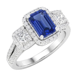 Natural Sapphire Ring 4.50ct - White Gold 14K