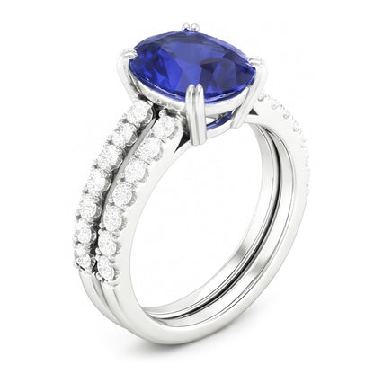 Natural Sapphire Ring 4.50ct - White Gold 14K