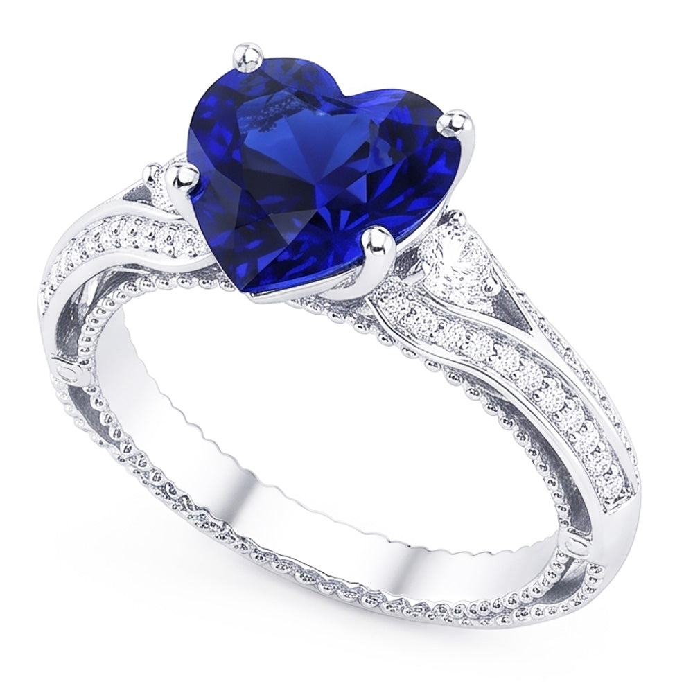 Natural Sapphire Ring 4.50ct - White Gold 14K