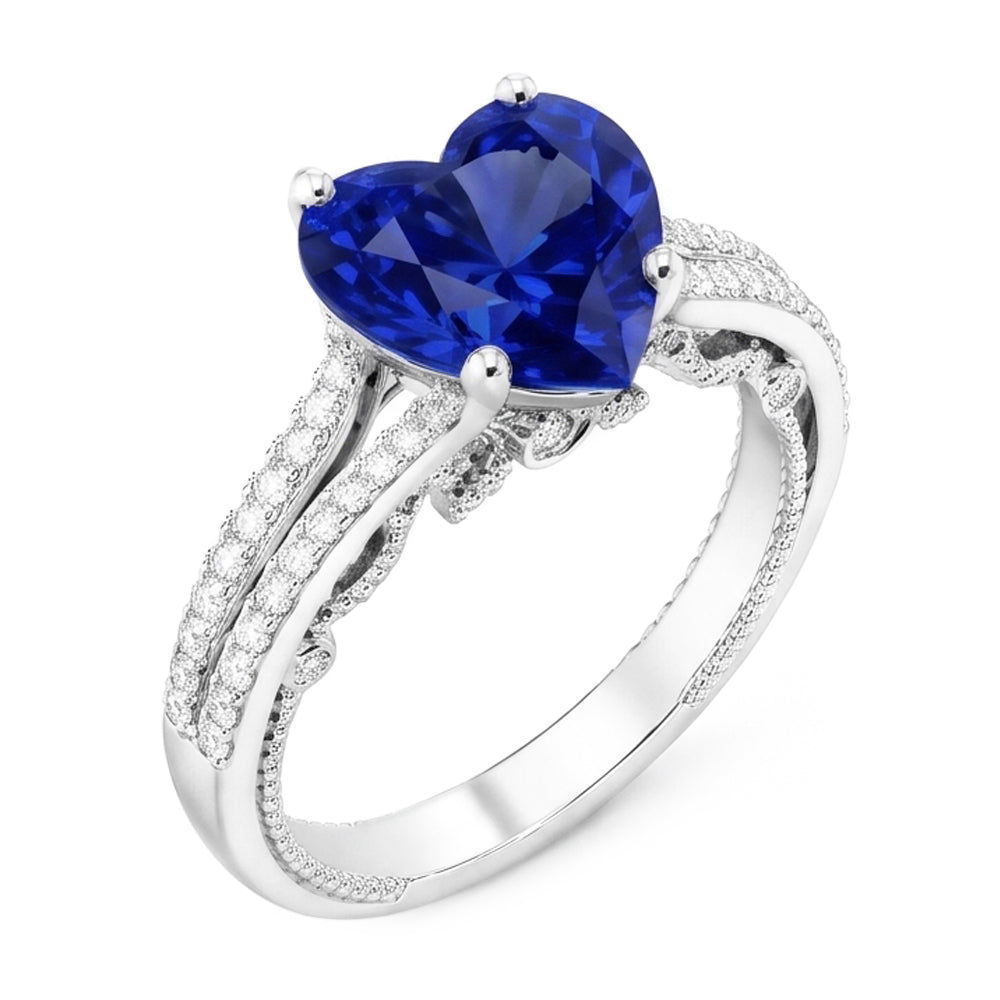 Natural Sapphire Ring 4.50ct - White Gold 14K