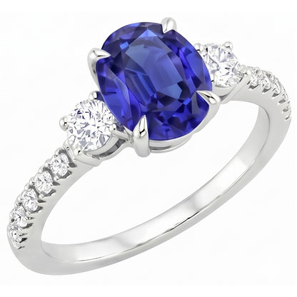 Natural Sapphire Ring 4.50ct - White Gold 14K