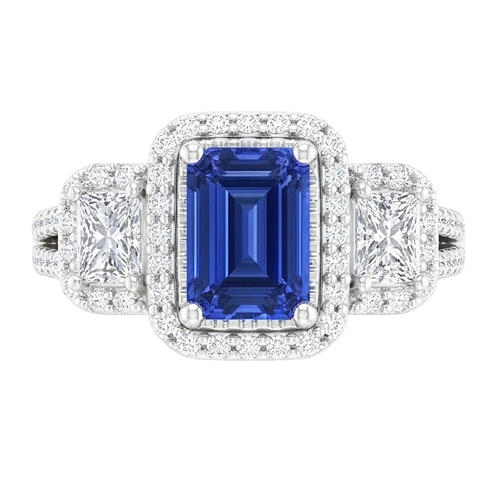 Natural Sapphire Ring 4.50ct - White Gold 14K