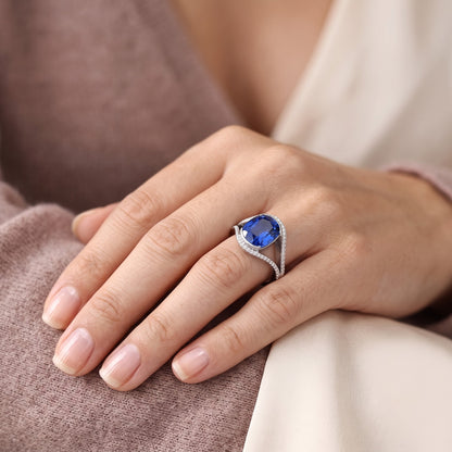Natural Sapphire Ring 4.50ct - White Gold 14K