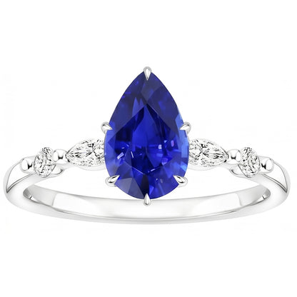 Natural Sapphire Ring 4.50ct - White Gold 14K