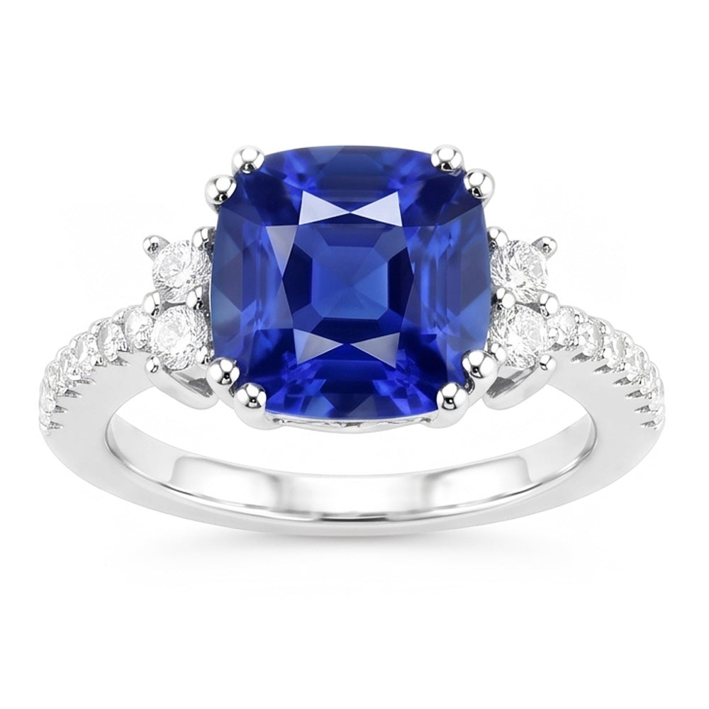 Natural Sapphire Ring 4.50ct - White Gold 14K